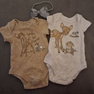 Disney Baby Bambi & Thumper Newborn Onesie Set + Bow